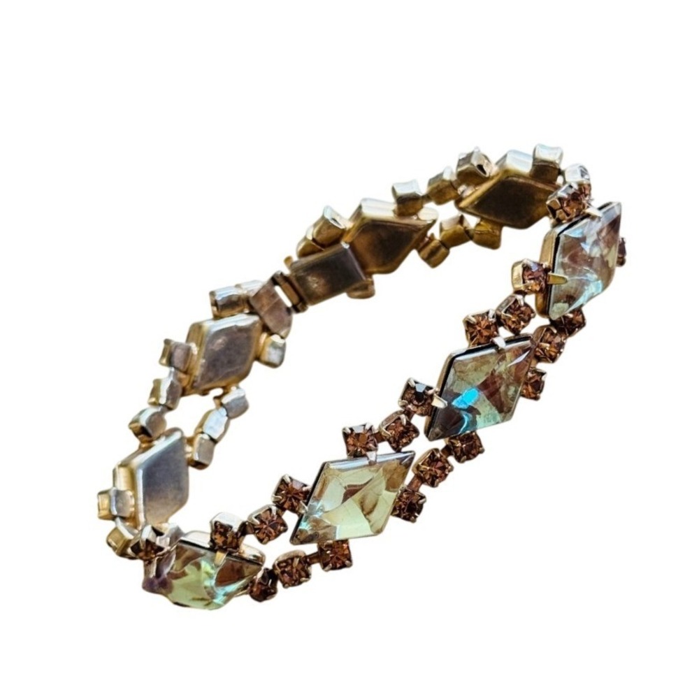 VTG 1960s Iridescent Smokey Bracelet Crystal Rhinestone Sparkling Elegant 7"